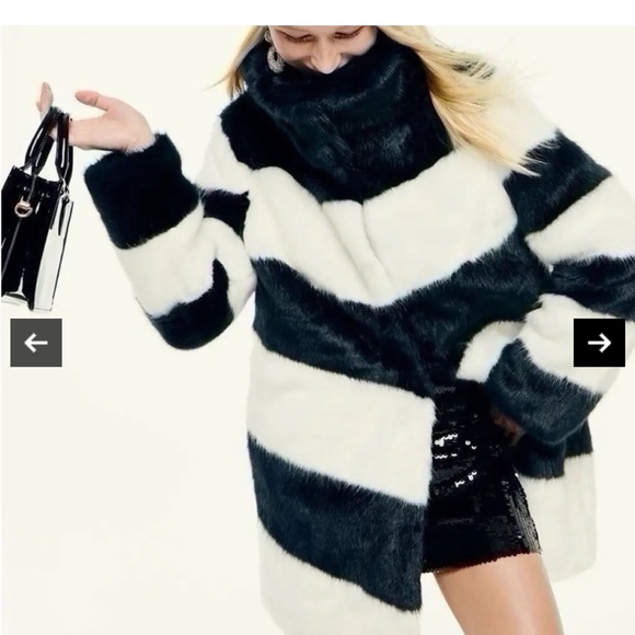 J. Crew Navy and Black Faux Fur Coat - Picture 4 of 5